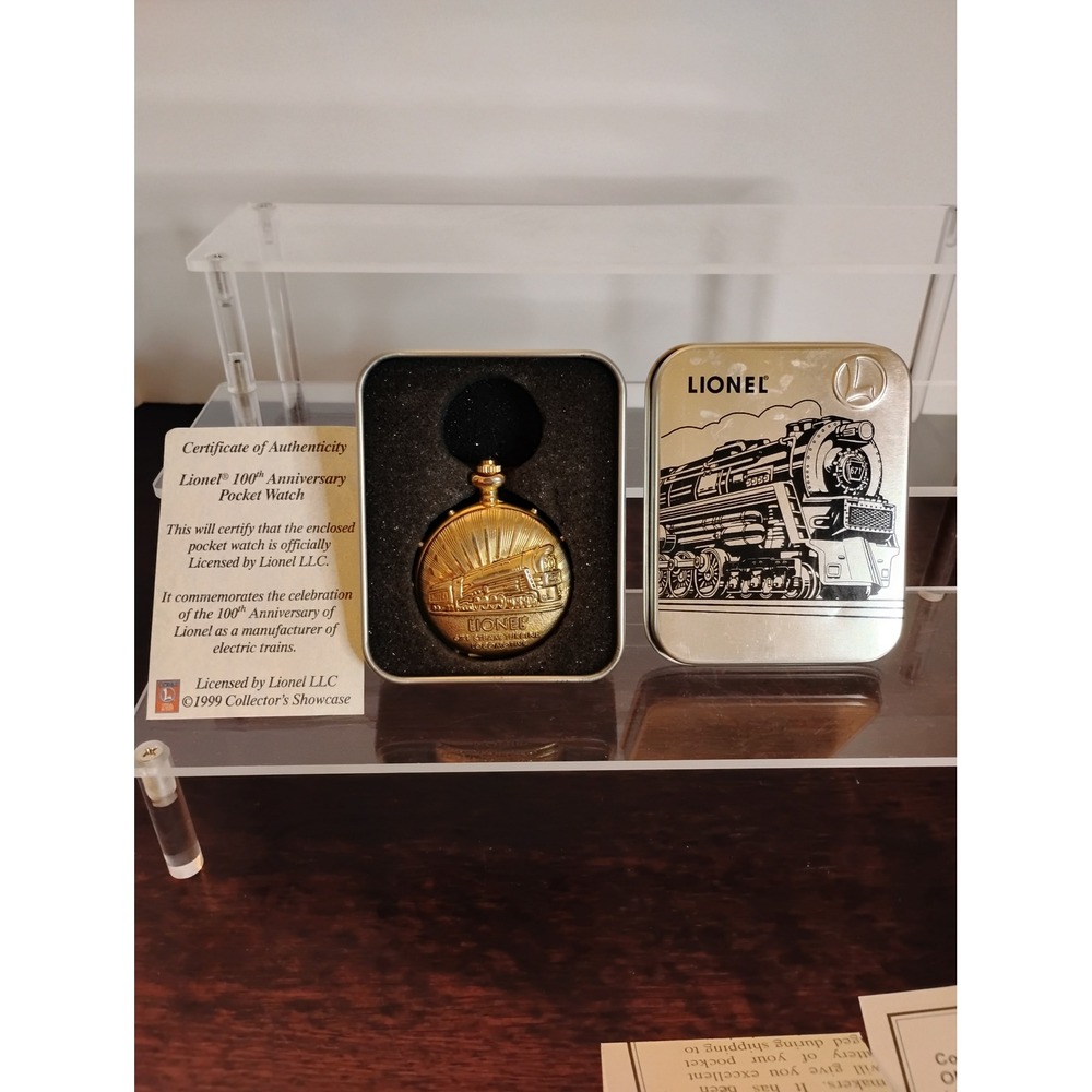 Lionel 100th Anniversary Pocket Watch 671 Steam Turbine Locomotive Gold Tone Tin